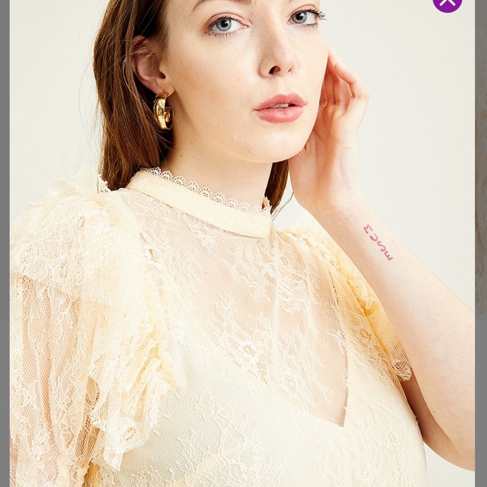 Free People Eggnog lace secret admirer mock neck top NWOT